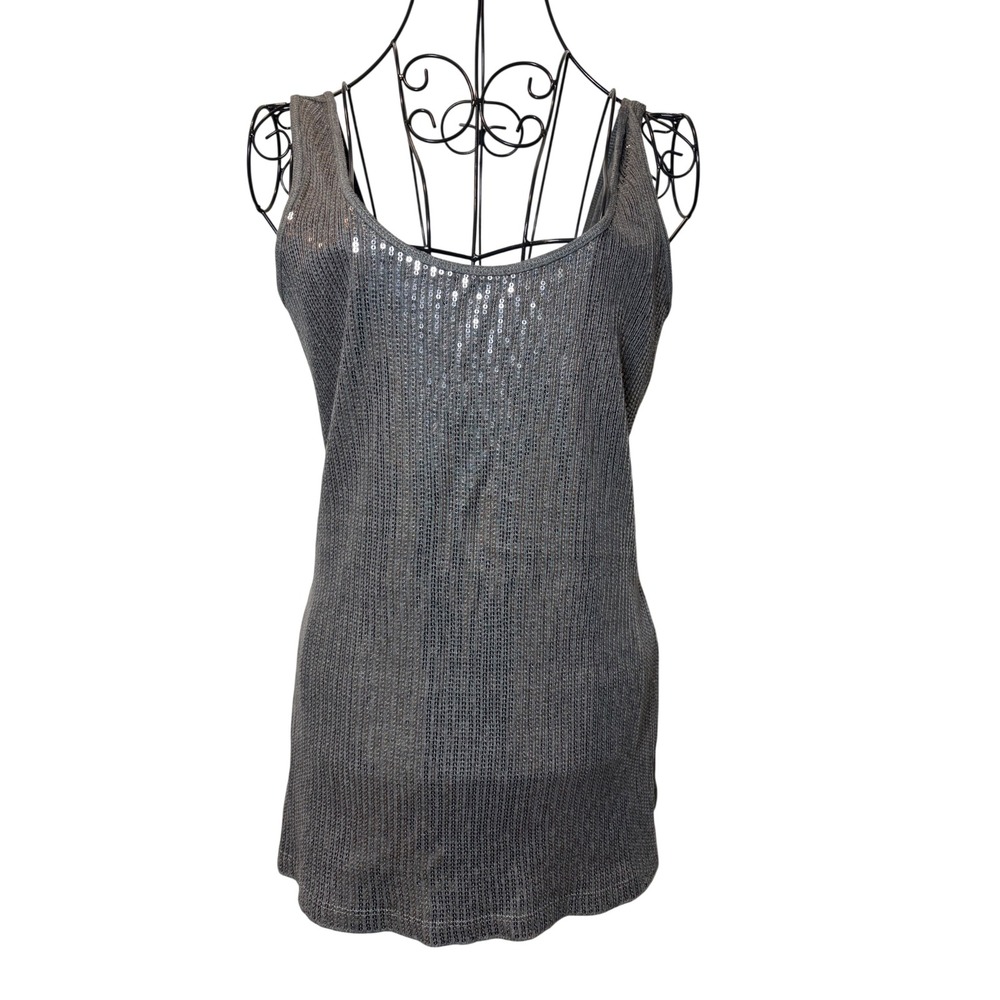 Express Womens Grey Sequin Ribbed Knit Tank Top - Large